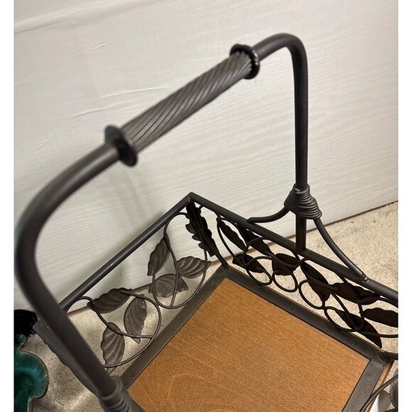 Wrought Iron Leaf Design Basket With Wooden Base 12 3/4 X 9" Heavy - Picture 6 of 13